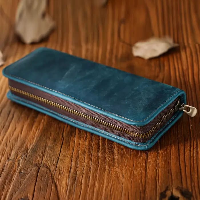 Trousse à crayons multifonctionnelle en cuir, doublure extérieure et en tissu avec porte-stylo, orga