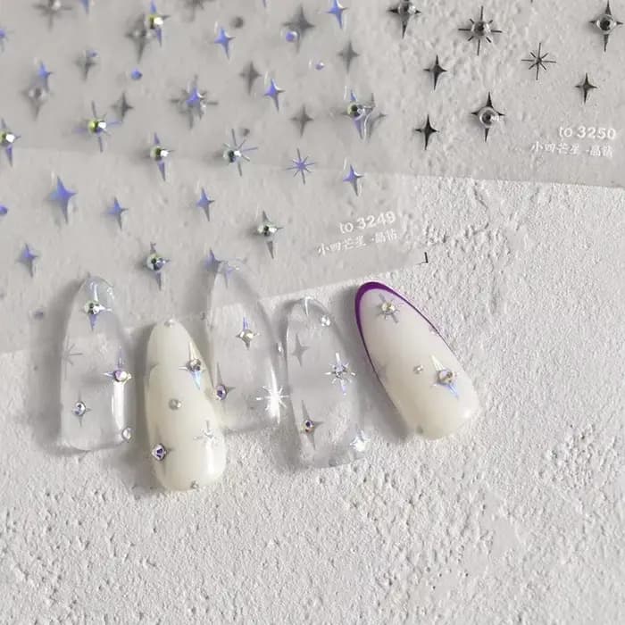 Autocollants pour ongles argentés 5D, 1 pièce, mini étoile en métal, autocollants pour nail art, aut