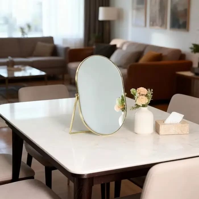 Miroir cosmétique portable pliable ovale de style INS pour chambre