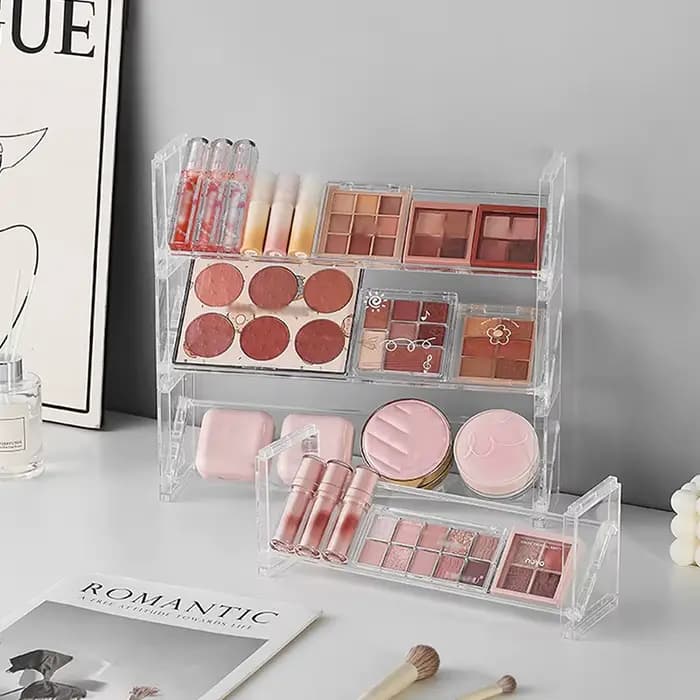 Présentoir de cosmétiques en acrylique à 3 niveaux, plateau de fard à paupières polyvalent, étagère de rangement pour Blush, jouets de bureau créatifs, organisateur d'articles divers