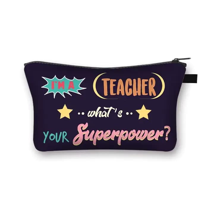Trousse de Maquillage Femme « Merci Enseignante » – Sac de Rangement pour Rouge à Lèvres et Lingettes