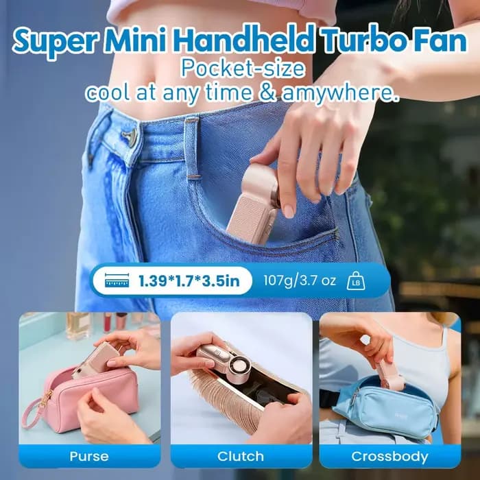 Mini ventilateur portatif 3600mAh, ventilateur turbo de poche haute vitesse pour les voyages en plein air