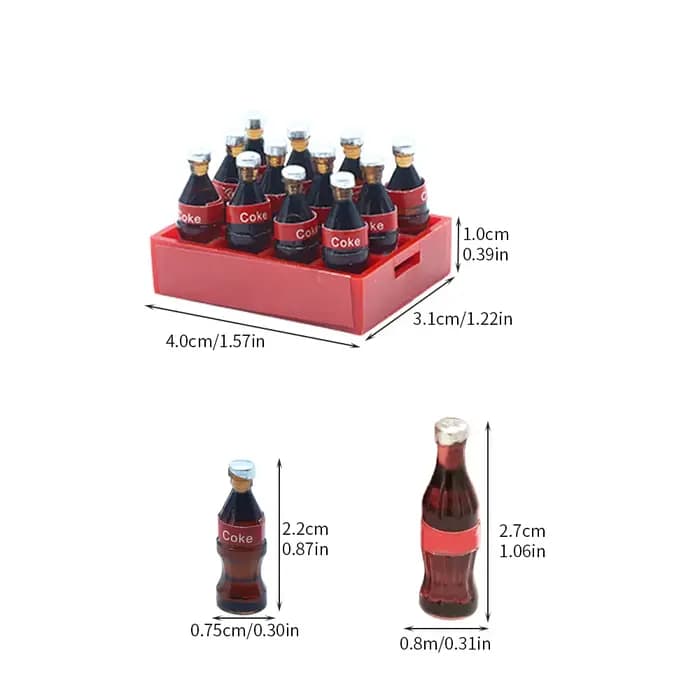 Mini bouteilles de Cola miniatures pour maison de poupée, plateau de boissons, boîte de rangement, Kits de modèles de cuisine, scène de jeu alimentaire, accessoire de décoration, 13 pièces/ensemble