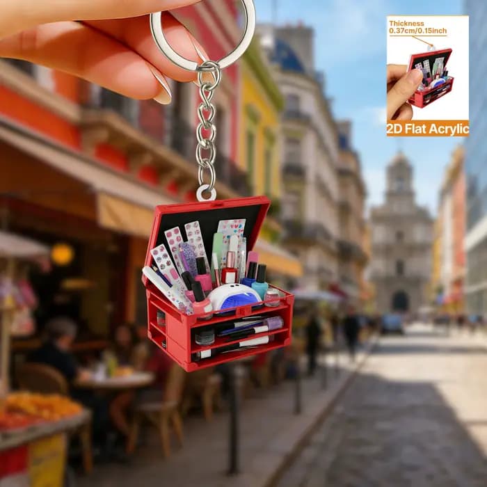 Kit de manucure 2D en acrylique plat, accessoire charmant pour les techniciennes en ongles et les amateurs de beauté, à porter dans les sacs à dos, sur les clés ou comme rétroviseur de voiture
