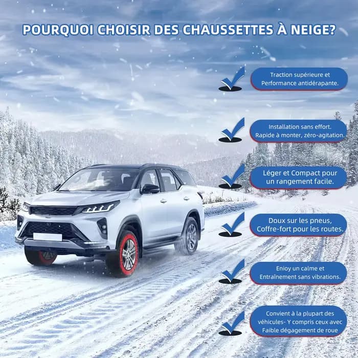 Chaînes à neige d'urgence pour pneus d'hiver, chaussettes antidérapantes pour voitures/SUV/voitures de sport, accessoires de sécurité pour pneus