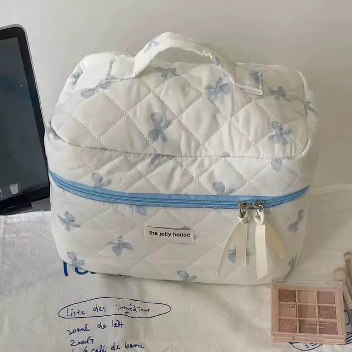 Trousse de maquillage grande capacité avec imprimé nœud
