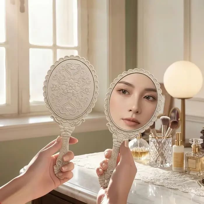 Miroir de maquillage portable vintage, miroir cosmétique de style européen, miroir de beauté portable haute définition, miroir de vanité rétro