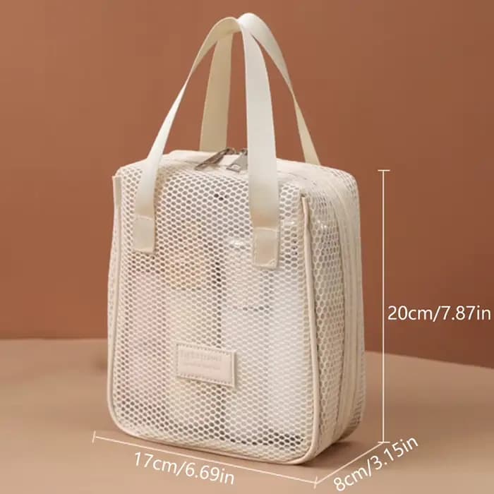 Sac de rangement en maille pour maquillage et articles de toilette