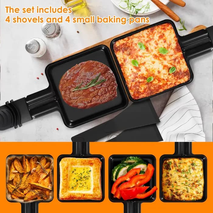 4pc forme carrée Mini Raclette gril casseroles poignée fromage fondu poêle antiadhésive en acier inoxydable BBQ