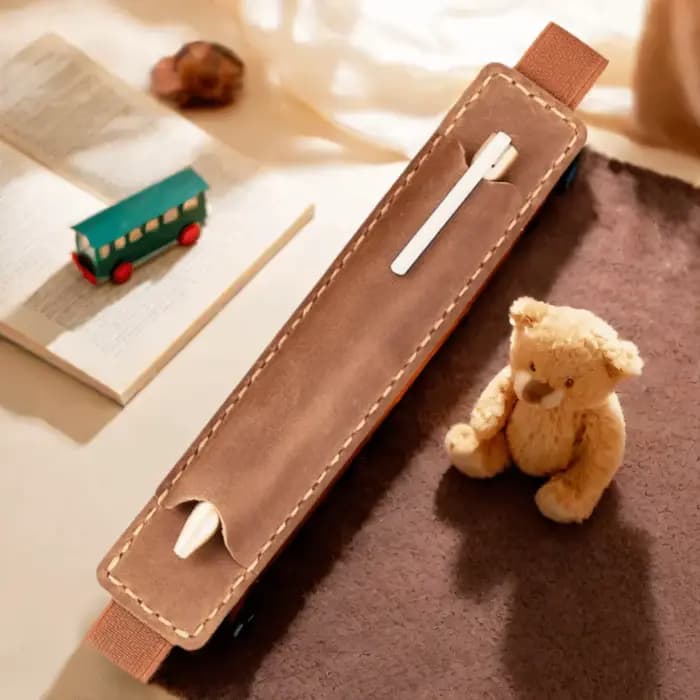 Sac à crayons en cuir, housse de protection à bande élastique