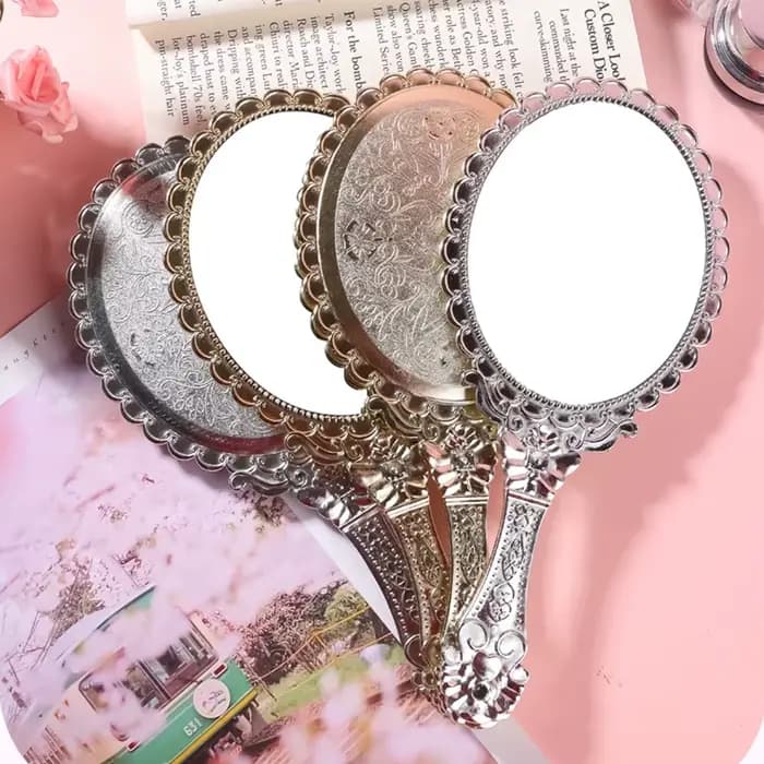 Miroir de Maquillage Portable à Motifs Vintage