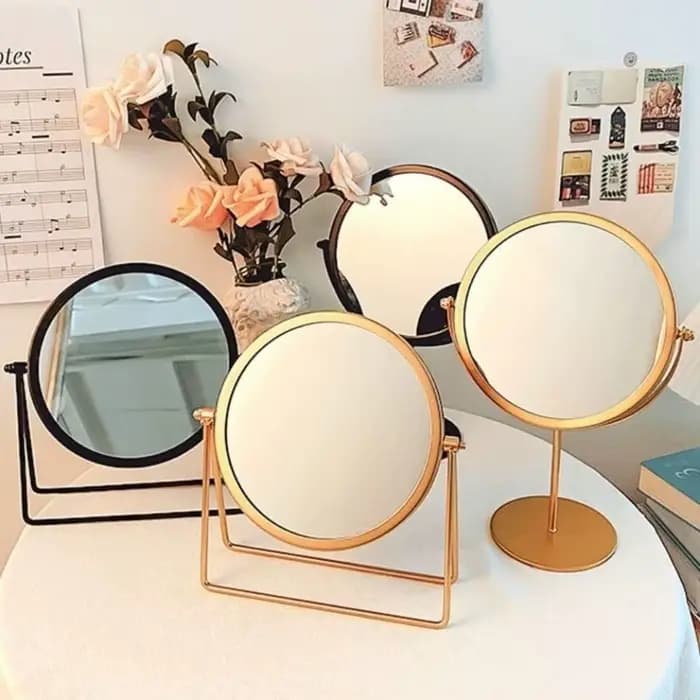 Nouveau miroir de maquillage rotatif à 360 degrés, miroir de table en métal doré avec support, miroir rond noir pour la chambre à coucher