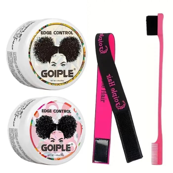 GOIPLE 30g Kit de cire de contrôle des bords pour femmes Gel coiffant Non gras petite taille Gel de ligne de cheveux lisse longue durée avec Kit de brosse