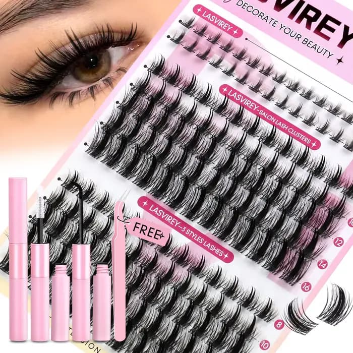 LASVIREY Kit de faux cils naturels avec cils inférieurs