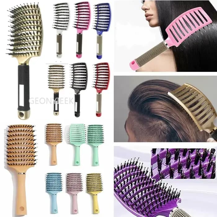 Brosse à cheveux en nylon pour femmes, massage du cuir chevelu, peigne, poils, support, poignées bouclées, angle, salon de coiffure, outils de coiffure