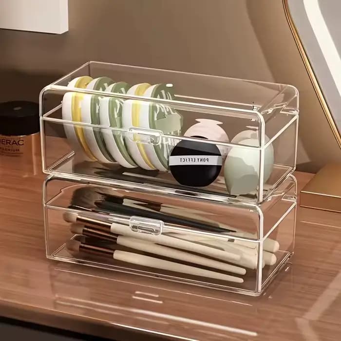 Boîte de rangement pour pinceaux de maquillage en acrylique transparent avec couvercle