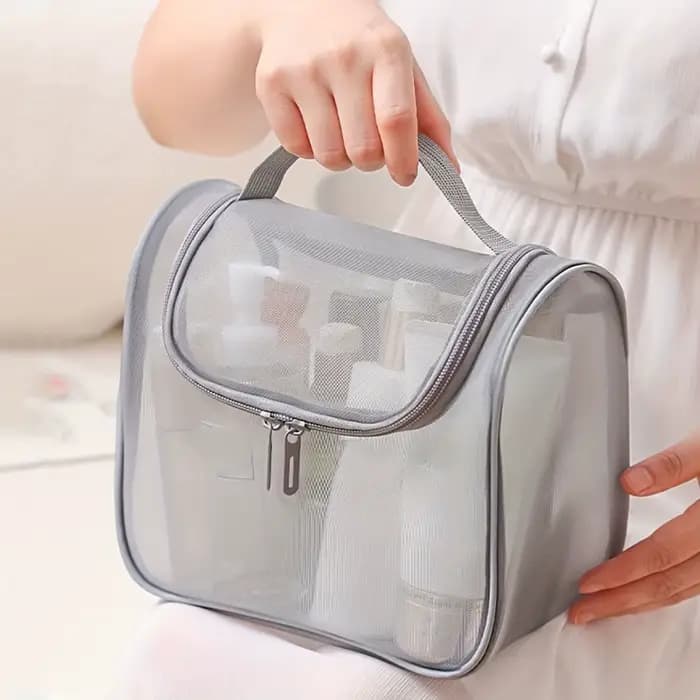 Sac cosmétique en maille de nylon transparente