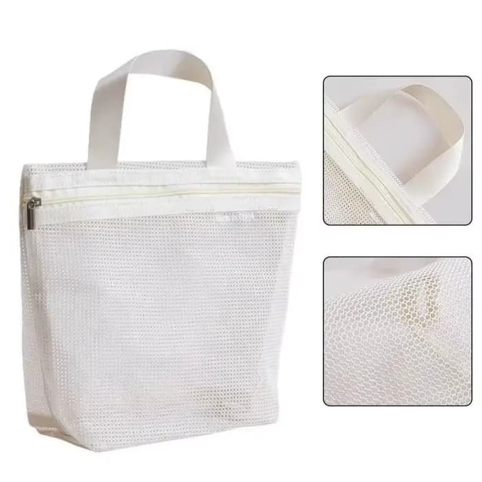Sac de rangement en maille pour articles de toilette