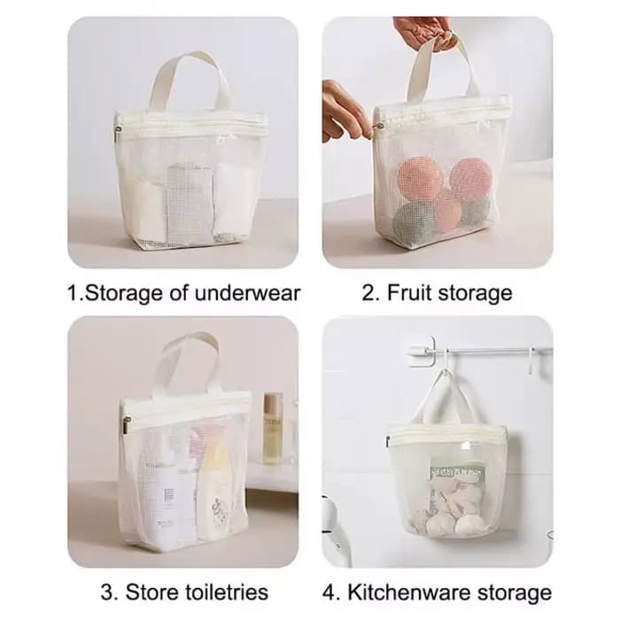 Sac de rangement en maille pour articles de toilette