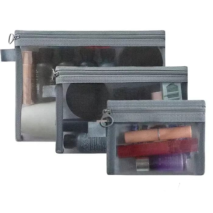 Mode petit grand organisateur noir pochette de toilette et de maquillage maille transparente fermeture éclair sac