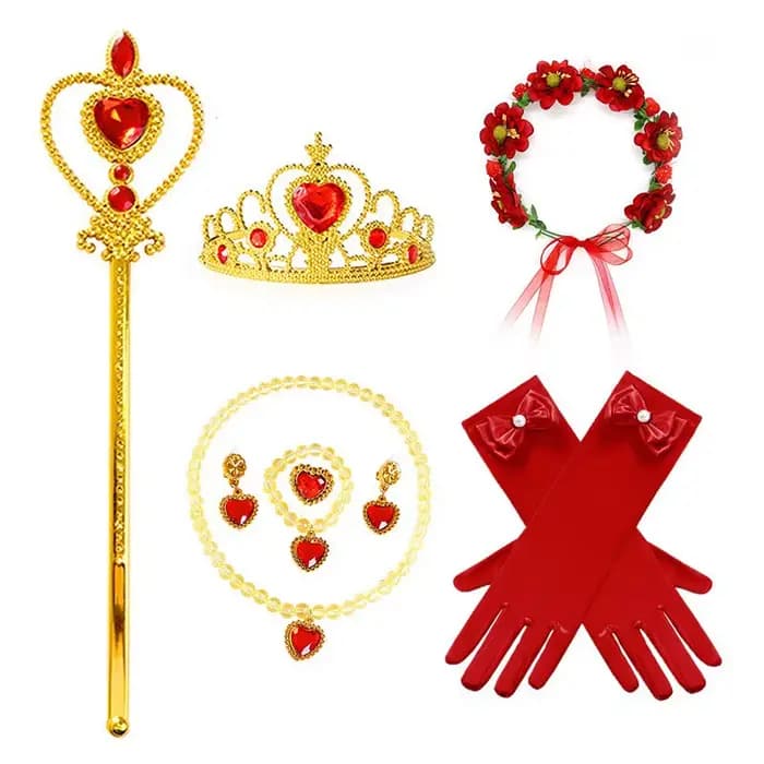 Princess Snow White New Accessories Headwear Crown Wand Glove Snow White Red Headband and Magic Wigs Set Role Play Props Hairpin