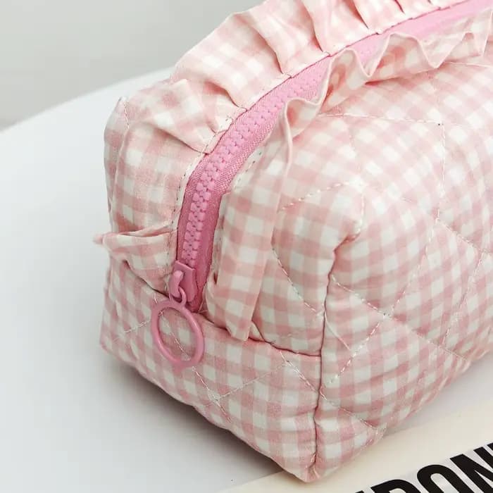 Sac de maquillage portable à motif écossais