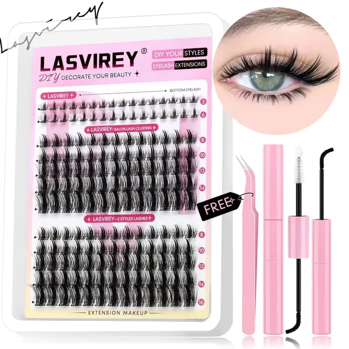 LASVIREY Kit de faux cils naturels avec cils inférieurs