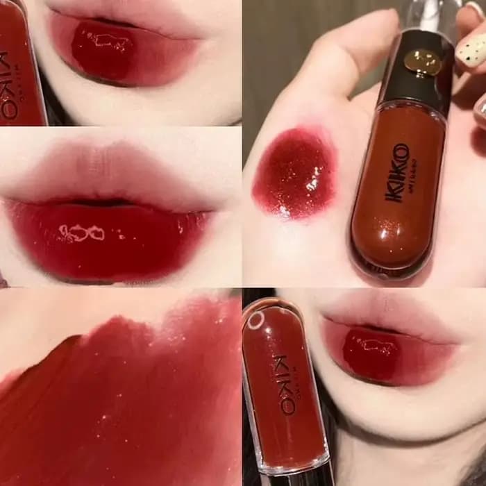 Kiko Rouge à lèvres double embout effet miroir transparent, longue tenue, anti-transfert, gloss à lèvres couleur thé au lait, couleur naturelle, maquillage des lèvres
