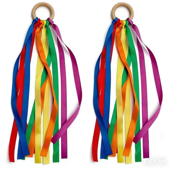 Cerceaux à rubans arc-en-ciel Montessori avec anneau en bois, accessoires de gymnastique et de danse pour enfants, garçons et filles, idéal pour les fêtes