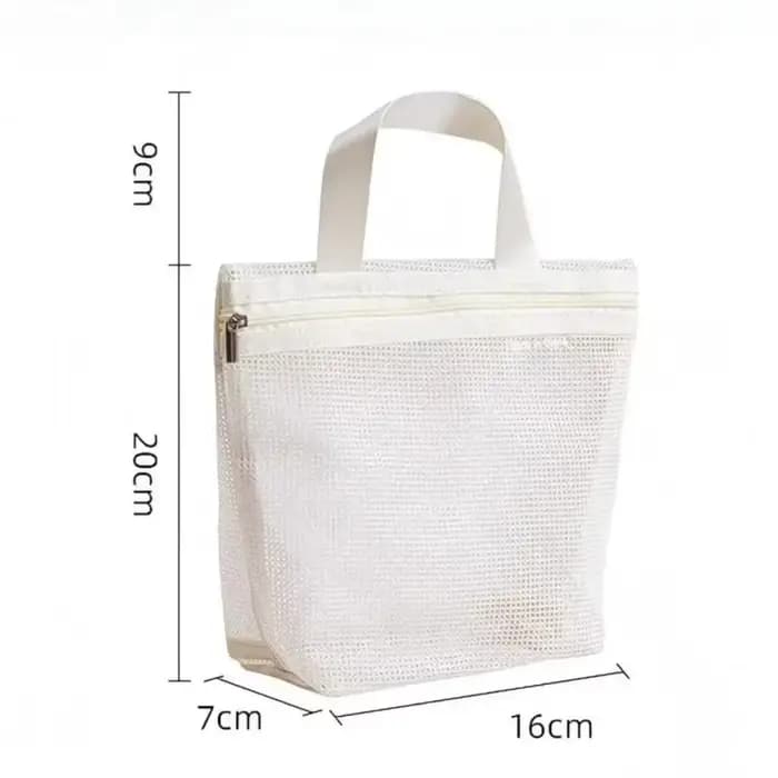 Sac de rangement en maille pour articles de toilette