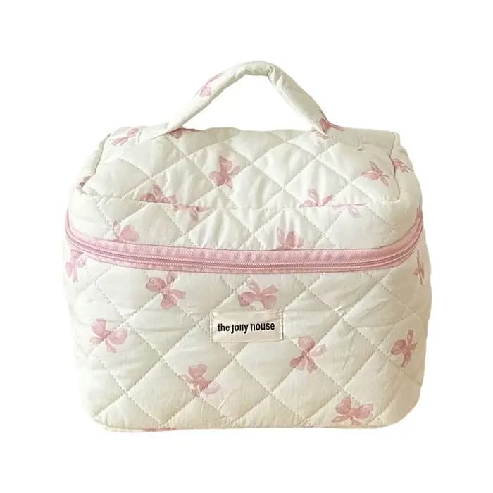 Trousse de maquillage matelassée à nœud blanc