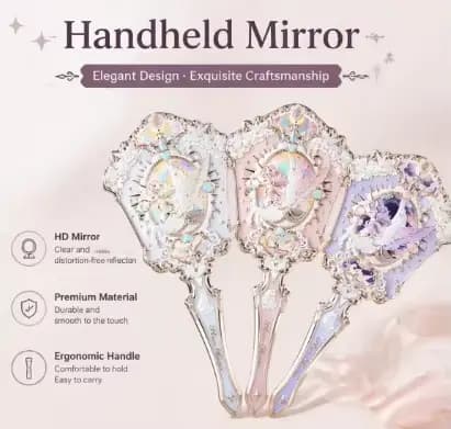 Miroir à main Flower Knows Unicorn, miroir de maquillage vintage gravé et embossé, miroir cosmétique mignon Lolita, miroir à main pour filles, cadeau