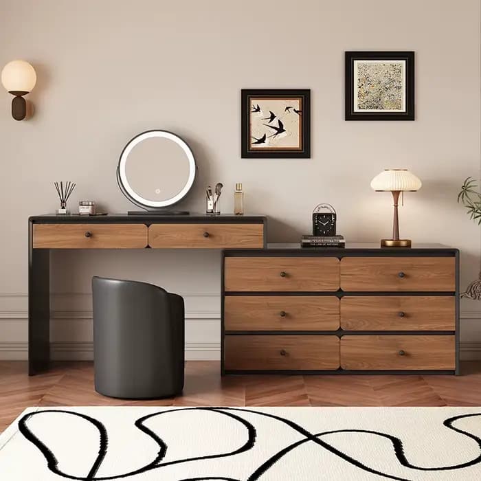 Table de vanité Vintage du milieu du siècle avec miroir classique Femme pour chambre