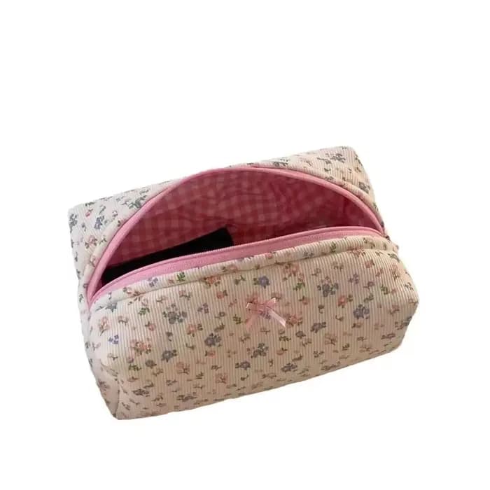 Trousse de maquillage florale matelassurera avec fermeture éclair
