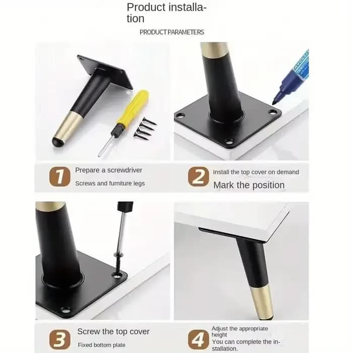 Pieds de Meuble en Métal de Remplacement, Accessoires pour Canapé, Salon, Chambre à Coucher, Table, Meuble TV, 4 Pièces