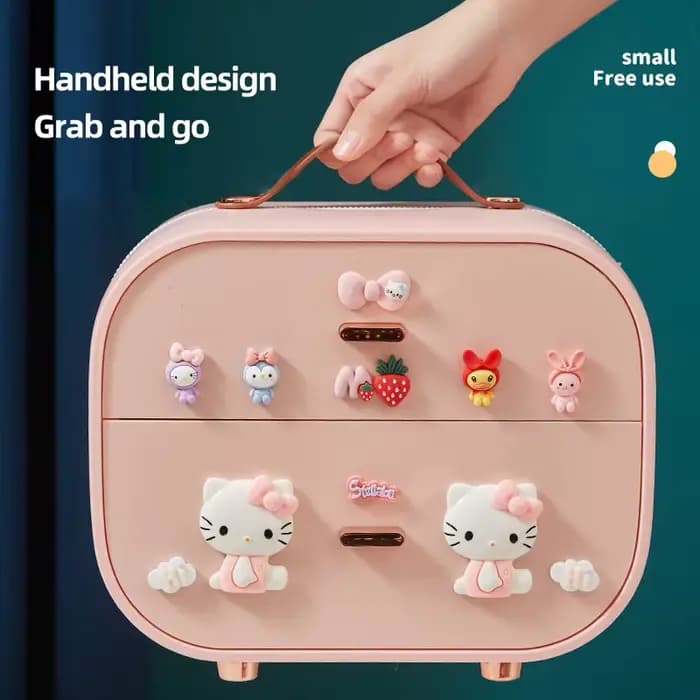 Hello Kitty Kuromii Melody Cartoon Cute Makeup Brush Hair Accessories Rubber Band Multi-Layer Jewelry Box Cosmetic Bag