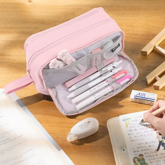 Sac à crayons noir, étui à stylos de grande capacité
