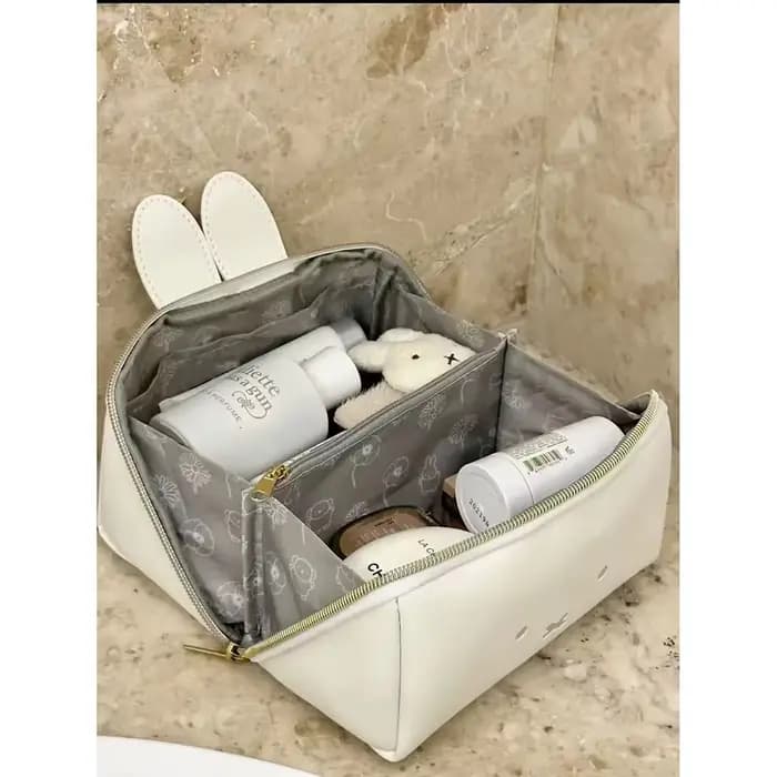 Kawaii Miffy mignon sac de maquillage multi fonctionnel Portable dessin animé lapin forme toilette haute capacité sac de rangement fille cadeau