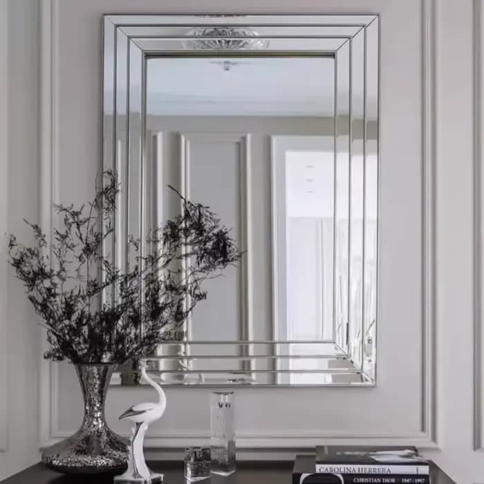 Miroir de maquillage rectangulaire en macramé