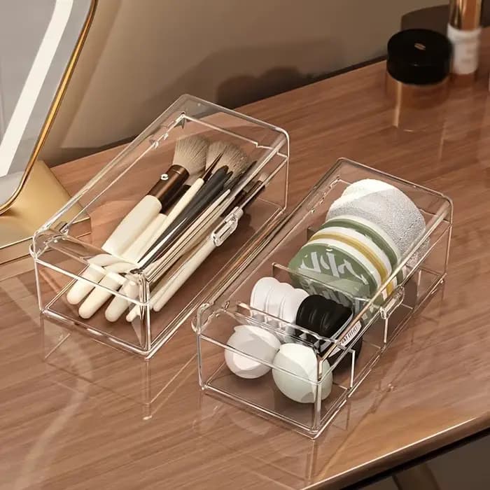 Boîte de rangement pour pinceaux de maquillage en acrylique transparent avec couvercle