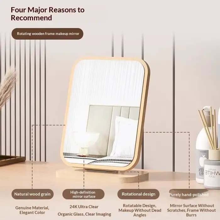 Miroir de maquillage sur pied pour bureau, double face, surface HD, réglage multi-angles, pour usage quotidien et vanité