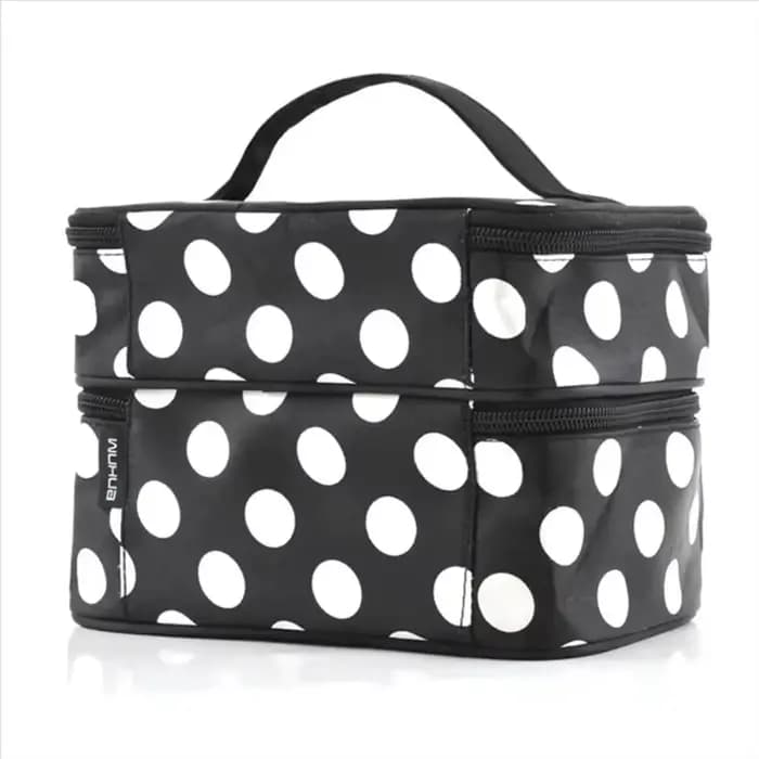 Sac de maquillage double couche à pois