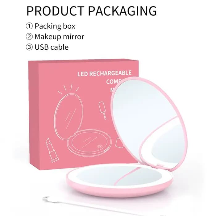 Miroir Compact petit Mini joueur avec lumière LED miroirs de poche lumineux pour femmes avec grossissement 10x et rechargeabilité