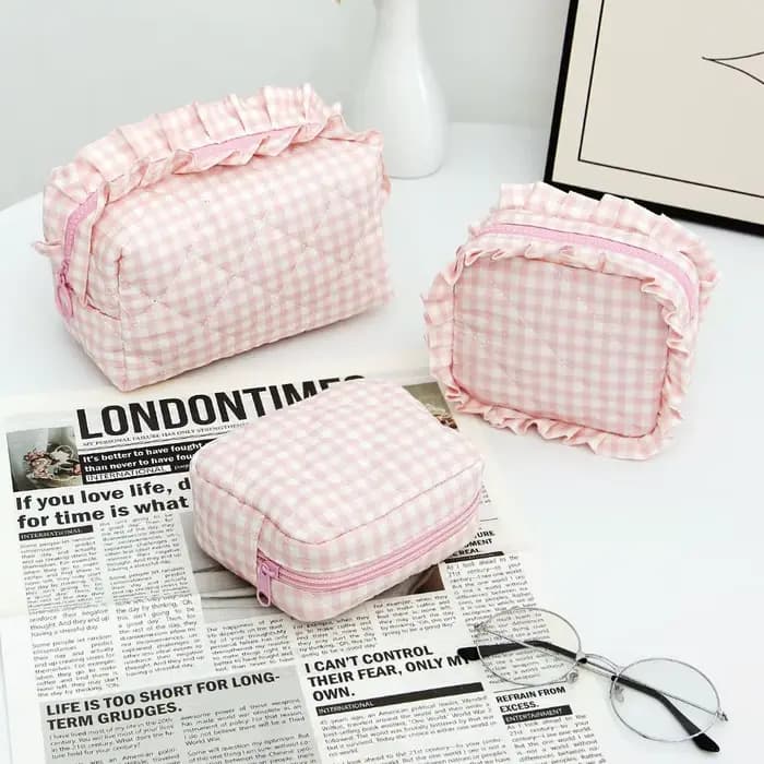 Sac de maquillage portable à motif écossais