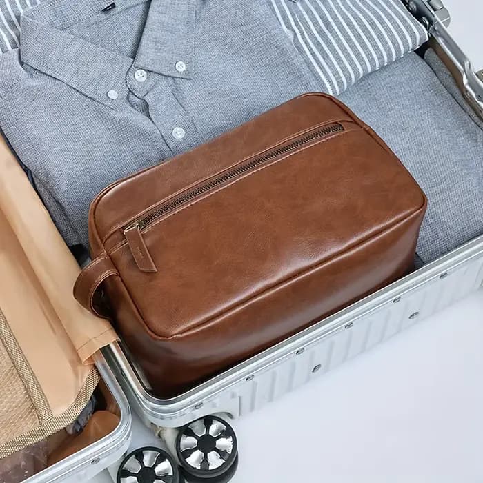 Trousse de toilette en cuir PU pour hommes et femmes