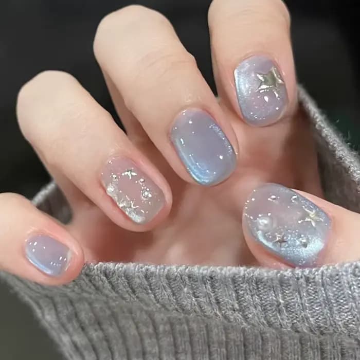 24 pièces cristal oeil de chat faux ongles avec colle court carré presse