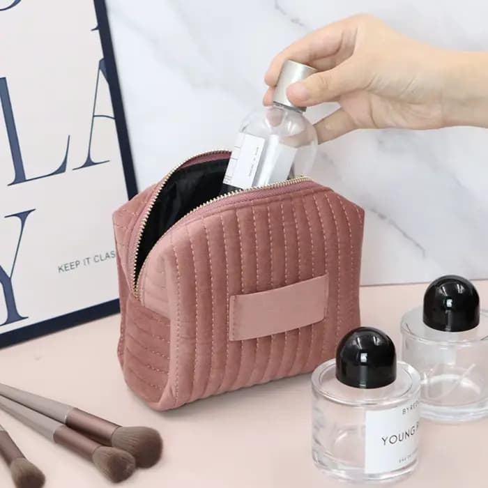 Trousse de Maquillage Personnalisée Grande Capacité en Velours avec Fermeture Éclair