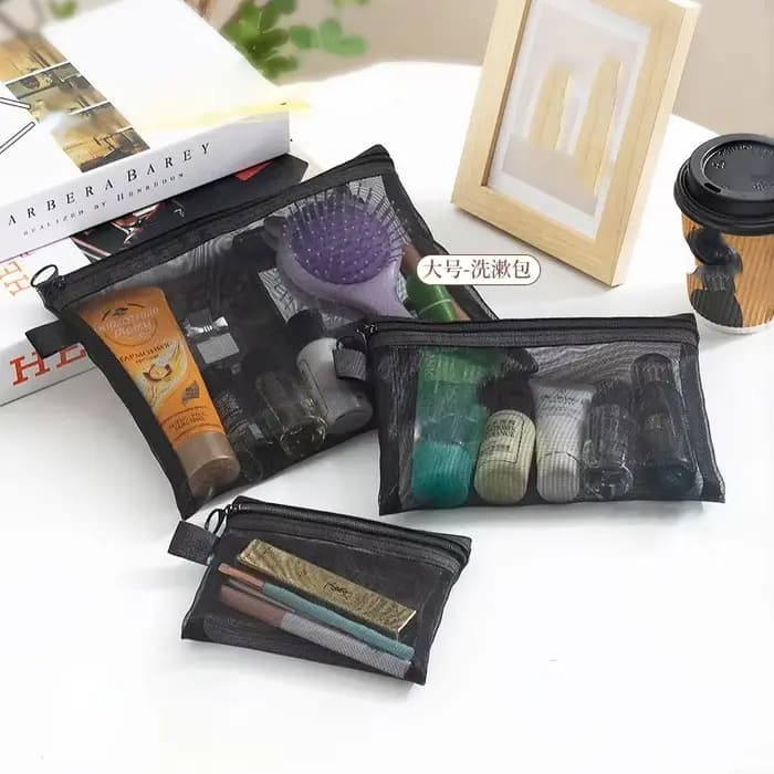 Mode petit grand organisateur noir pochette de toilette et de maquillage maille transparente fermeture éclair sac