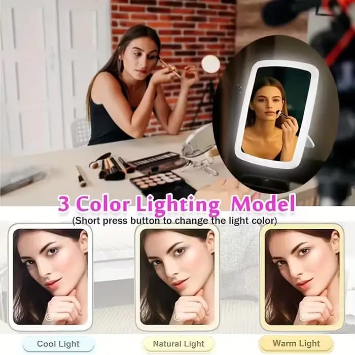 Miroir de maquillage LED avec support de bureau pliant Compact carré voyage cosmétique Portable éclairé