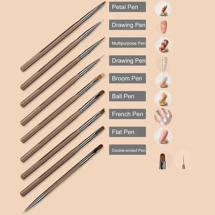 Ensemble de 9 pinceaux pour nail art gris/marron
